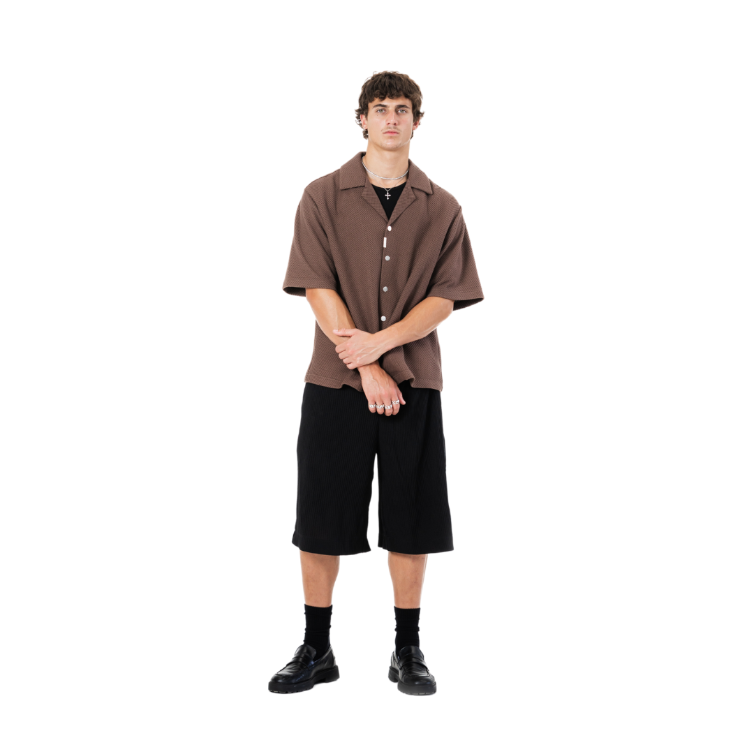 EBB - Signature Waffle Jersey Button Up - Brown