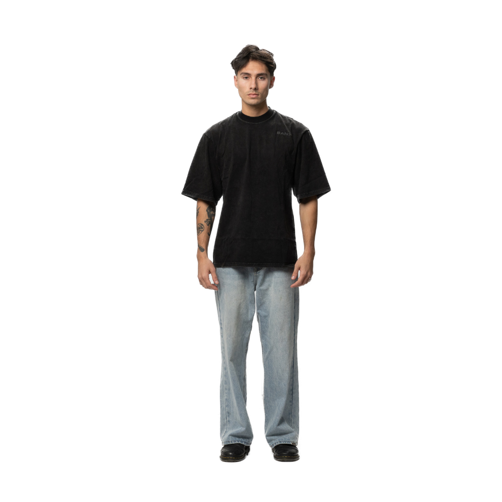 STAPLE LOGO Oversized Slim Tee - Stone Washed (Dark Grey Print)