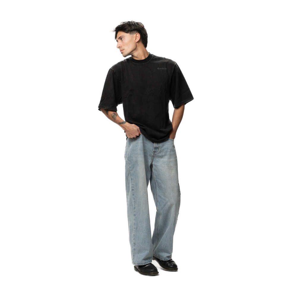 STAPLE LOGO Oversized Slim Tee - Stone Washed (Dark Grey Print)