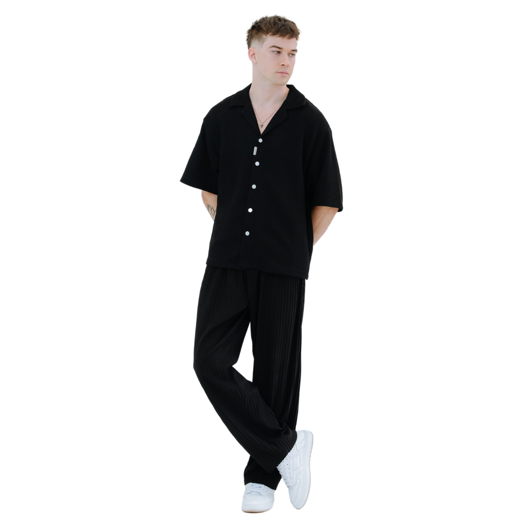 EBB - Signature Waffle Jersey Button Up - Black