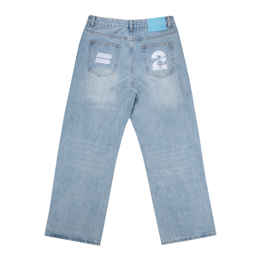 BANX x HEAD2SOLE - "The Collab No One Asked For" Wide Leg Denim Jeans - Stone Washed Blue