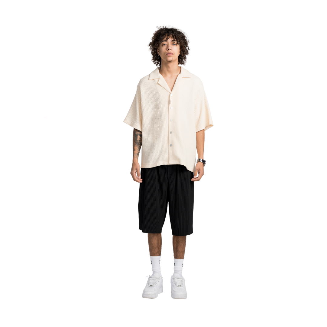 EBB - Signature Waffle Jersey Button Up - Bone White