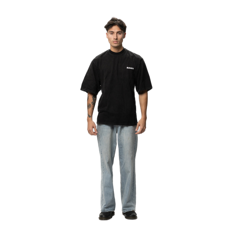 STAPLE LOGO Oversized Slim Tee - Stone Washed (White Print)