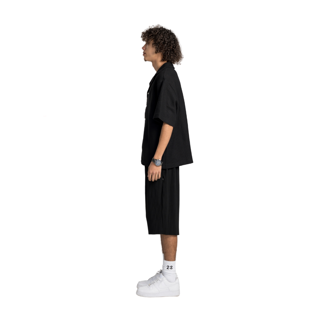 EBB - Signature Waffle Jersey Button Up - Black